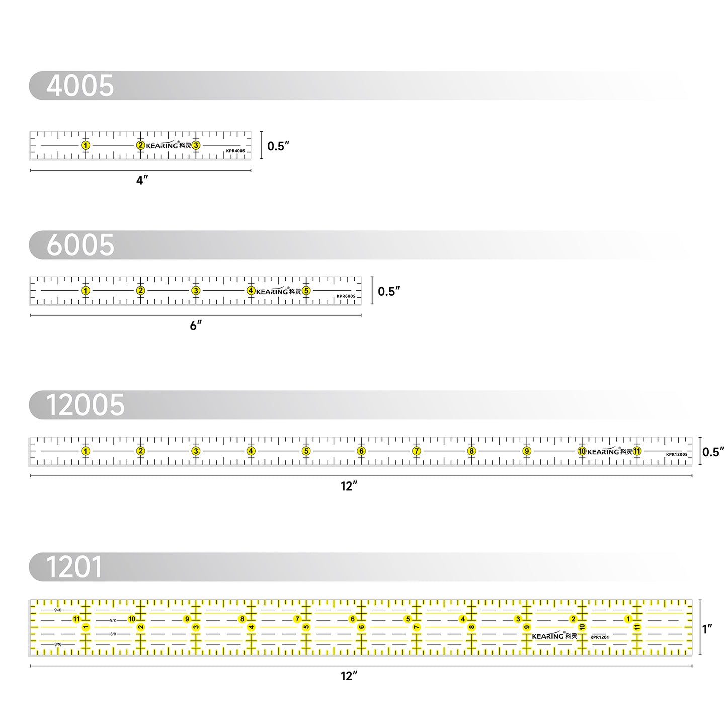 Kearing 12” × 0.5” Mini Patchwork Quilting Ruler